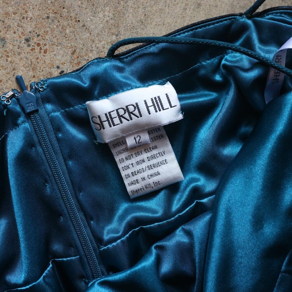 Sherri Hill Metallic Teal Fit & Flare Party Dress Size 12 Homecoming mini - Picture 4 of 6